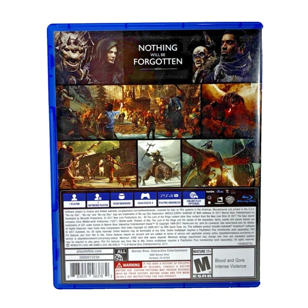 Middle-earth: Shadow of War Sony PlayStation 4 WB Games 2017  Complete Tested